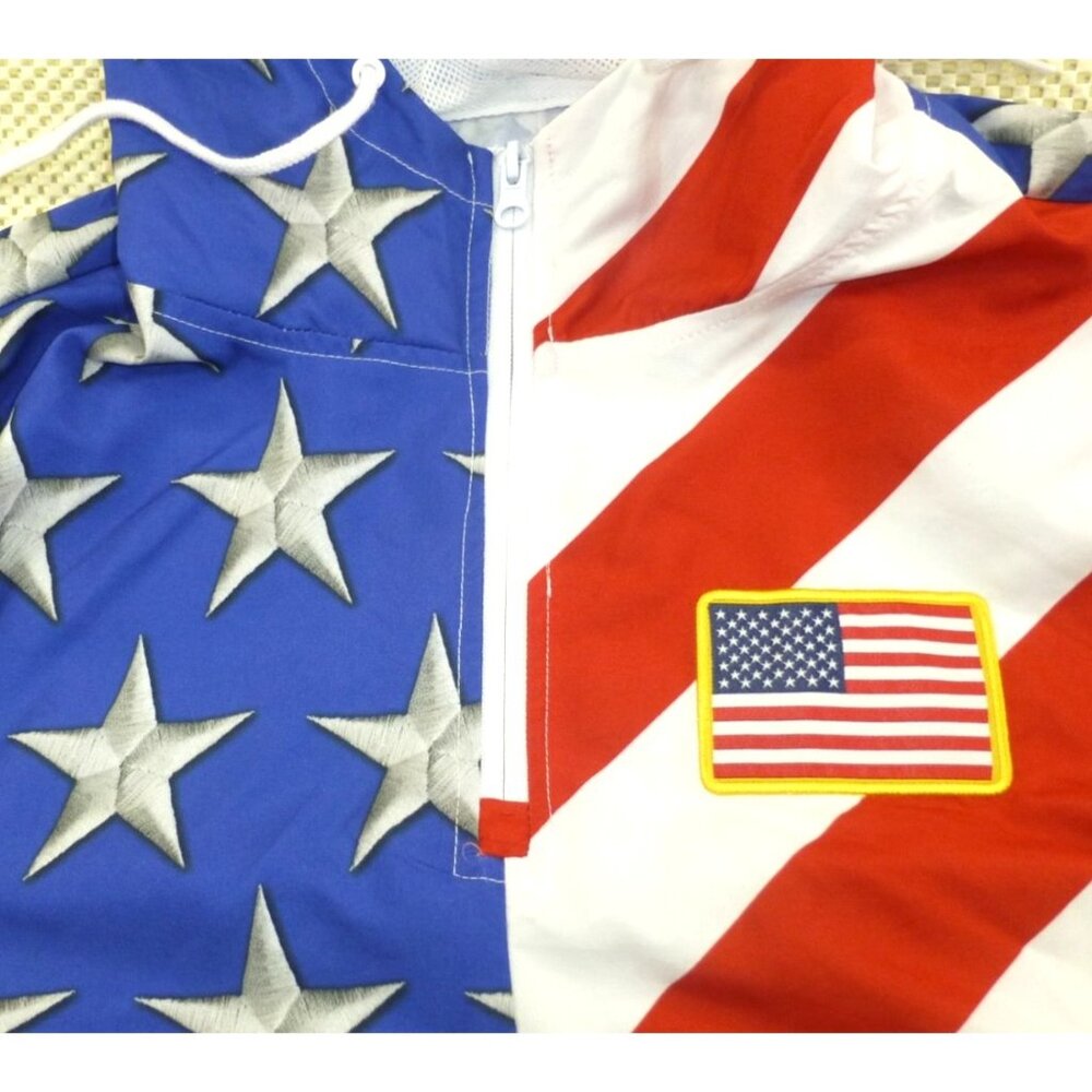 Brooklyn Cloth Stars & Stripes Flag USA Hooded Windbreaker Jacket Med Pullover - Picture 4 of 16